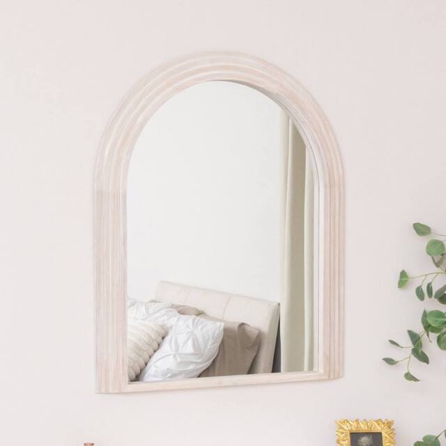 Melody Maison Large White Washed Wood Arched Wall Mirror - 90cm X 75cm - Size: 90 cm X 75 cm - image 1
