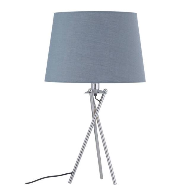 First Choice Lighting Tripod Table Lamp with Grey Cotton Fabric Shade in Silver - image 1