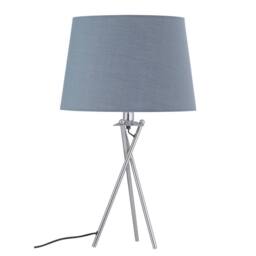 First Choice Lighting Tripod Table Lamp with Grey Cotton Fabric Shade in Silver