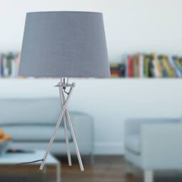 First Choice Lighting Tripod Table Lamp with Grey Cotton Fabric Shade in Silver - thumbnail 6