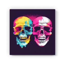 Warren Reed - Designer Pinks & Blue Happy Skeletons Canvas - Size: w40 inch x h40 inch - thumbnail 2