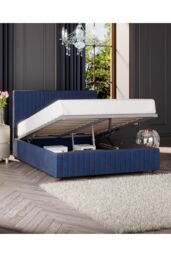 Laurence Llewelyn-Bowen Estella Ottoman Storage Bed in Plush Velvet Fabric, Custom Made in Navy - Size: King - thumbnail 4