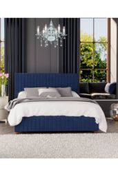 Laurence Llewelyn-Bowen Estella Ottoman Storage Bed in Plush Velvet Fabric, Custom Made in Navy - Size: King - thumbnail 5