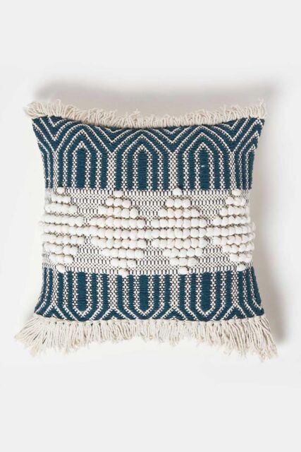 Homescapes Safi Handwoven Fringed Navy & Cream Kilim Cushion - Size: 45 cm x 45 cm - image 1