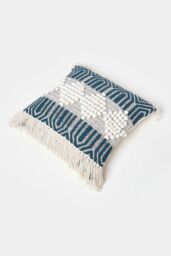 Homescapes Safi Handwoven Fringed Navy & Cream Kilim Cushion - Size: 45 cm x 45 cm - thumbnail 5