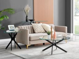 FurnitureboxUK Novara Round Glass Coffee Table with Angled Starburst Metal Legs for Modern Glam Minimalist Living Room in Black - thumbnail 3