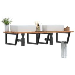 Berkfield Home Basin Shelf Wall Mounted Steel & Solid Wood Acacia in Brown - thumbnail 1