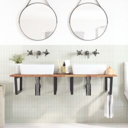 Berkfield Home Basin Shelf Wall Mounted Steel & Solid Wood Acacia in Brown - thumbnail 3