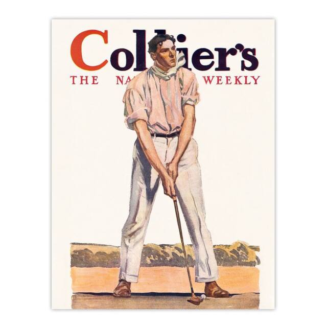 "Artery8 Vintage Magazine Cover Golfer Wall Art Print Edward Penfield in White - Size: W18"" x H24""" - image 1