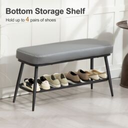 HOMCOM Shoe Bench, PU Leather Shoe Storage Bench for Entryway in Grey - thumbnail 6