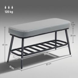 HOMCOM Shoe Bench, PU Leather Shoe Storage Bench for Entryway in Grey - thumbnail 3
