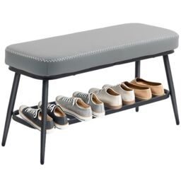 HOMCOM Shoe Bench, PU Leather Shoe Storage Bench for Entryway in Grey - thumbnail 2