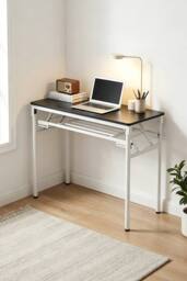 Living and Home Foldable 100 x 40cm 2-tier Office Desk with Adjustable Foot Pads in Black - Size: 100 x 40 cm - thumbnail 1