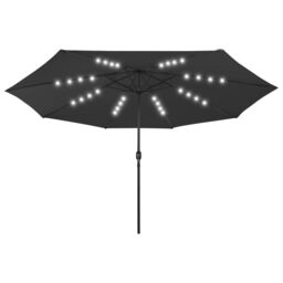 Berkfield Home Outdoor Parasol with LED Lights & Metal Pole 400 cm Black - thumbnail 2