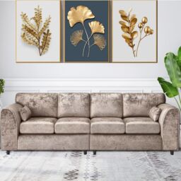 Snugg Furniture UK Limited (Full Back) Aurora Crushed Velvet 4 Seater 2 Corner Sofa in Light Beige