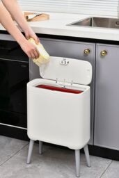 Living and Home High Foot Rubbish Bin Ventilated Trash Can with Lid & Inner Basket in White