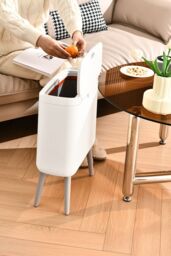 Living and Home High Foot Rubbish Bin Ventilated Trash Can with Lid & Inner Basket in White - thumbnail 2