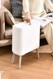 Living and Home High Foot Rubbish Bin Ventilated Trash Can with Lid & Inner Basket in White - thumbnail 4