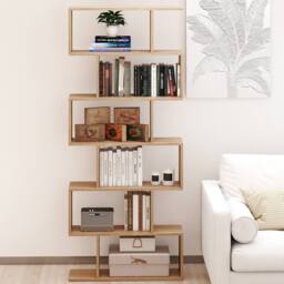 Costway 6-tier Bookcase S-Shaped Bookshelf Wooden Storage Display Rack in Natural - thumbnail 3