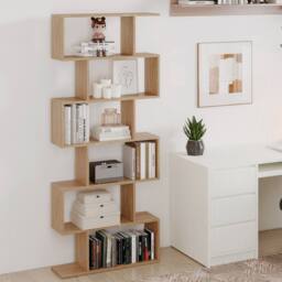 Costway 6-tier Bookcase S-Shaped Bookshelf Wooden Storage Display Rack in Natural - thumbnail 4