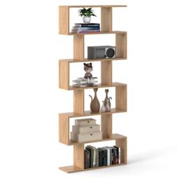 Costway 6-tier Bookcase S-Shaped Bookshelf Wooden Storage Display Rack in Natural - thumbnail 1