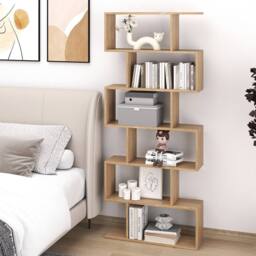 Costway 6-tier Bookcase S-Shaped Bookshelf Wooden Storage Display Rack in Natural - thumbnail 6