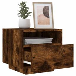 Berkfield Home Decorative Bedside Cabinets with LED Lights 2 pcs Smoked Oak 40x3 in Brown - thumbnail 4