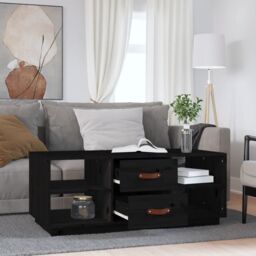 Berkfield Home Coffee Table Black 100x50x41 cm Solid Wood Pine - Size: 100 x 50 x 41 cm - thumbnail 3