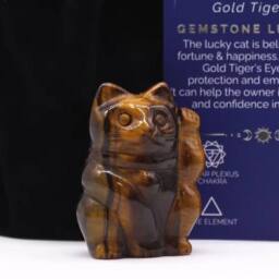 KDMD Gold Tiger Eye Lucky Cat Figurine for Prosperity & Decor - thumbnail 2