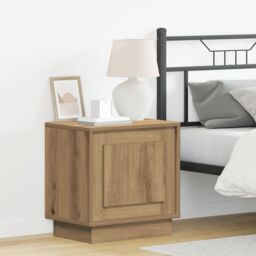 Berkfield Home Bedside Cabinet with LED Lights Artisan Oak 44x34, 5x45 cm in Brown - thumbnail 1