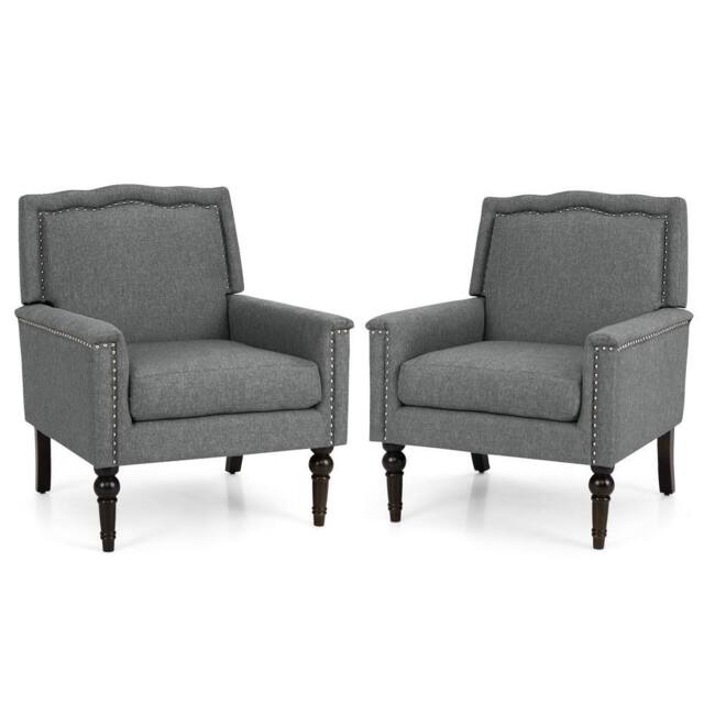 Gymax 2 Pack Linen Upholstered living room Chairs Set of 2 fabric sofa chair in Grey - image 1
