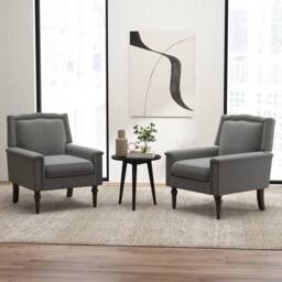 Gymax 2 Pack Linen Upholstered living room Chairs Set of 2 fabric sofa chair in Grey - thumbnail 3