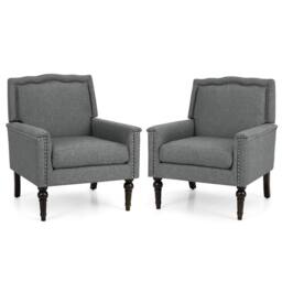 Gymax 2 Pack Linen Upholstered living room Chairs Set of 2 fabric sofa chair in Grey - thumbnail 1