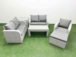 Fimous High Back Poly Rattan Garden Furniture Set w/ Reclining Chair Loveseat Sofa Oblong Coffee Table Indoor Outdoor Patio Set Big Stool Side Table - thumbnail 1