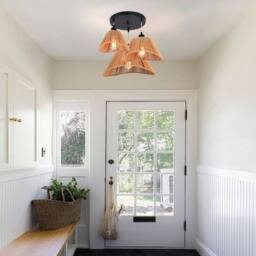 NIVOR Industrial 3 Light Rattan Farmhouse Boho Cluster Adjustable Pendant in Brown - thumbnail 7