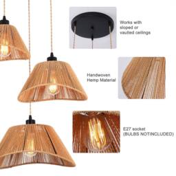 NIVOR Industrial 3 Light Rattan Farmhouse Boho Cluster Adjustable Pendant in Brown - thumbnail 8
