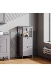 Living and Home 2-Tiers Drawers Wooden Storage Cabinet in Grey - thumbnail 1