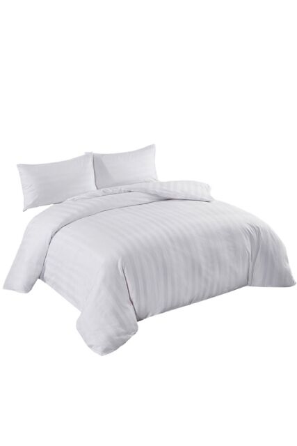 Neel Blue 300TC Cotton Duvet Cover Set with 2 Pillowcases, White Satin Stripe, Double, 200cm x 200cm - Size: Double - image 1