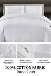 Neel Blue 300TC Cotton Duvet Cover Set with 2 Pillowcases, White Satin Stripe, Double, 200cm x 200cm - Size: Double - thumbnail 3