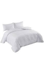 Neel Blue 300TC Cotton Duvet Cover Set with 2 Pillowcases, White Satin Stripe, Double, 200cm x 200cm - Size: Double