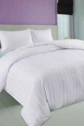Neel Blue 300TC Cotton Duvet Cover Set with 2 Pillowcases, White Satin Stripe, Double, 200cm x 200cm - Size: Double - thumbnail 4