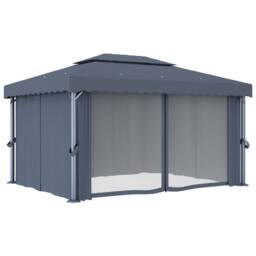 Berkfield Home Gazebo with Curtain 4x3 m Anthracite Aluminium in Dark Grey - thumbnail 1