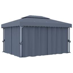 Berkfield Home Gazebo with Curtain 4x3 m Anthracite Aluminium in Dark Grey - thumbnail 2