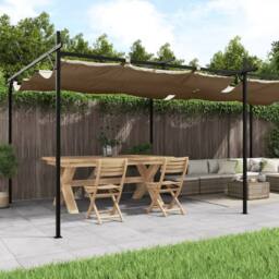 Berkfield Home Pergola with Retractable Roof Taupe 589x292x230 cm in Beige - Size: 589 x 292 x 230 cm - thumbnail 2