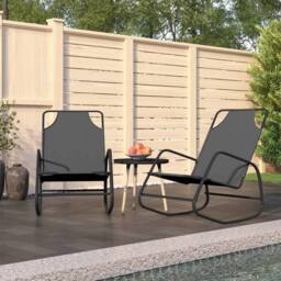 Berkfield Home Rocking Sun Loungers 2 pcs Grey Steel & Textilene - thumbnail 1