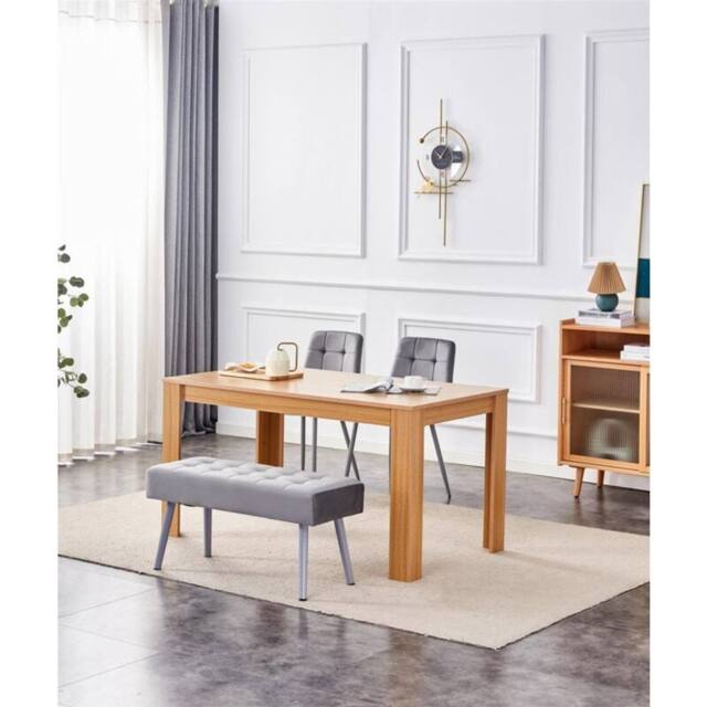 KOSY KOALA Oak Effect Dining Table Set With 2 Grey Velvet Chairs & 1 Grey Bench Dining Room Furniture in Beige - image 1