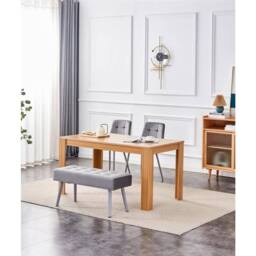 KOSY KOALA Oak Effect Dining Table Set With 2 Grey Velvet Chairs & 1 Grey Bench Dining Room Furniture in Beige - thumbnail 1