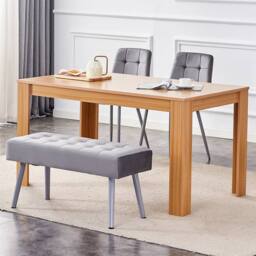 KOSY KOALA Oak Effect Dining Table Set With 2 Grey Velvet Chairs & 1 Grey Bench Dining Room Furniture in Beige - thumbnail 2