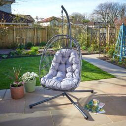 Home Source Hanging Egg Chair Rattan Black Waterproof Cushion Outdoor Seat in Dark Grey - thumbnail 2
