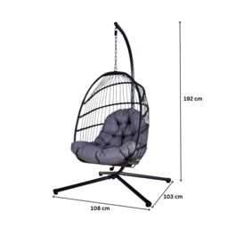 Home Source Hanging Egg Chair Rattan Black Waterproof Cushion Outdoor Seat in Dark Grey - thumbnail 4